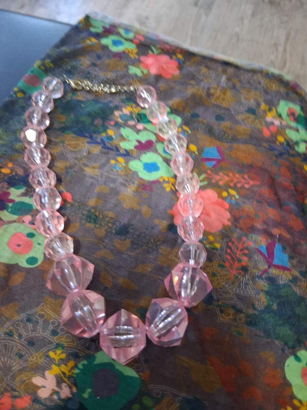 Source Unknown Pink Faceted Statement Necklace with Gold Chain